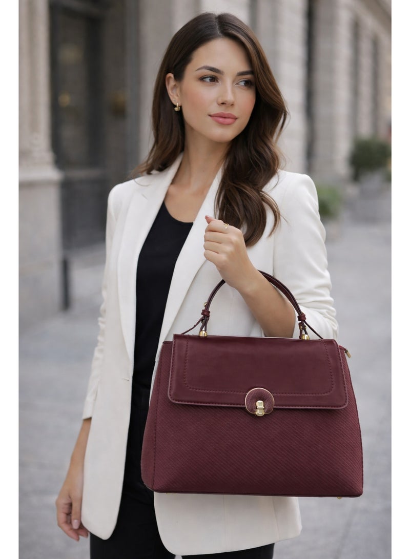 حقيبة كتف أنيقة للنساء من طراز باغيت مع مشبك ذهبي، حقيبة باغيت، حقيبة يد، حقيبة كتف، جلد محكم، حقيبة رسمية، إكسسوارات نسائية، حقيبة عصرية (لون عنابي) - Image 2